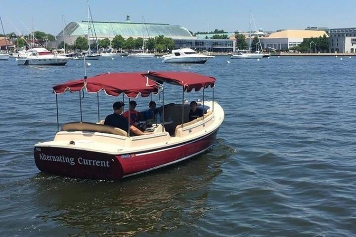 a small boat in a body of water